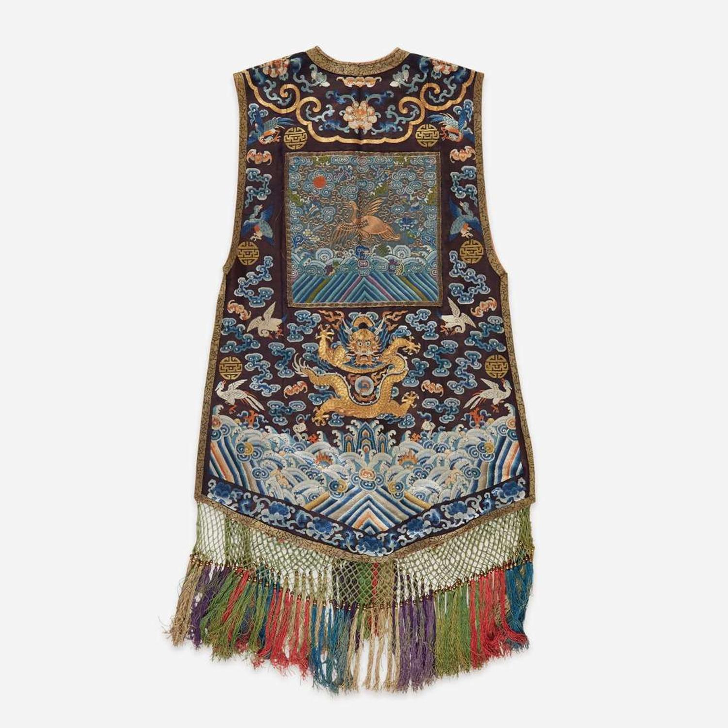 An unusual Chinese embroidered gauze woman's vest, Xiapei 刺绣女士马甲霞帔 Third quarter 19th century ???????