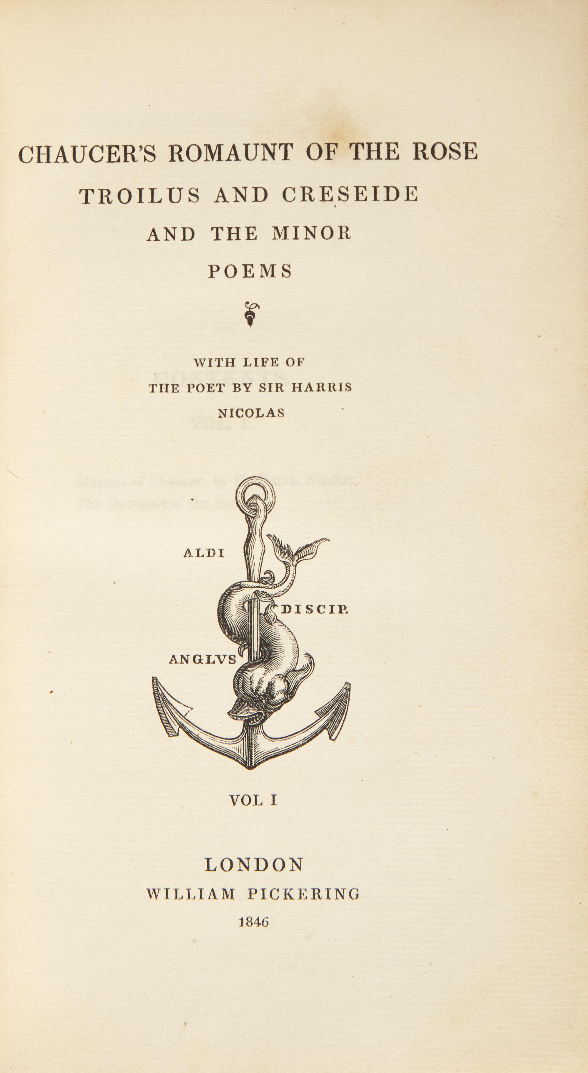 [BINDINGS]. CHAUCER, Geoffrey. Works. London: William Pickering, 1830-46.