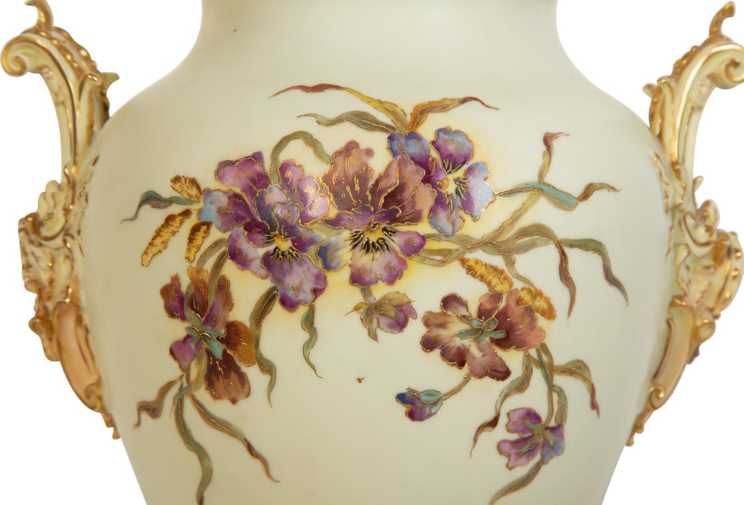 A Rudolstadt Painted and Parcel Gilt Porcelain Lidded Urn