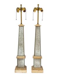A Pair of Mirrored Obelisk Table Lamps