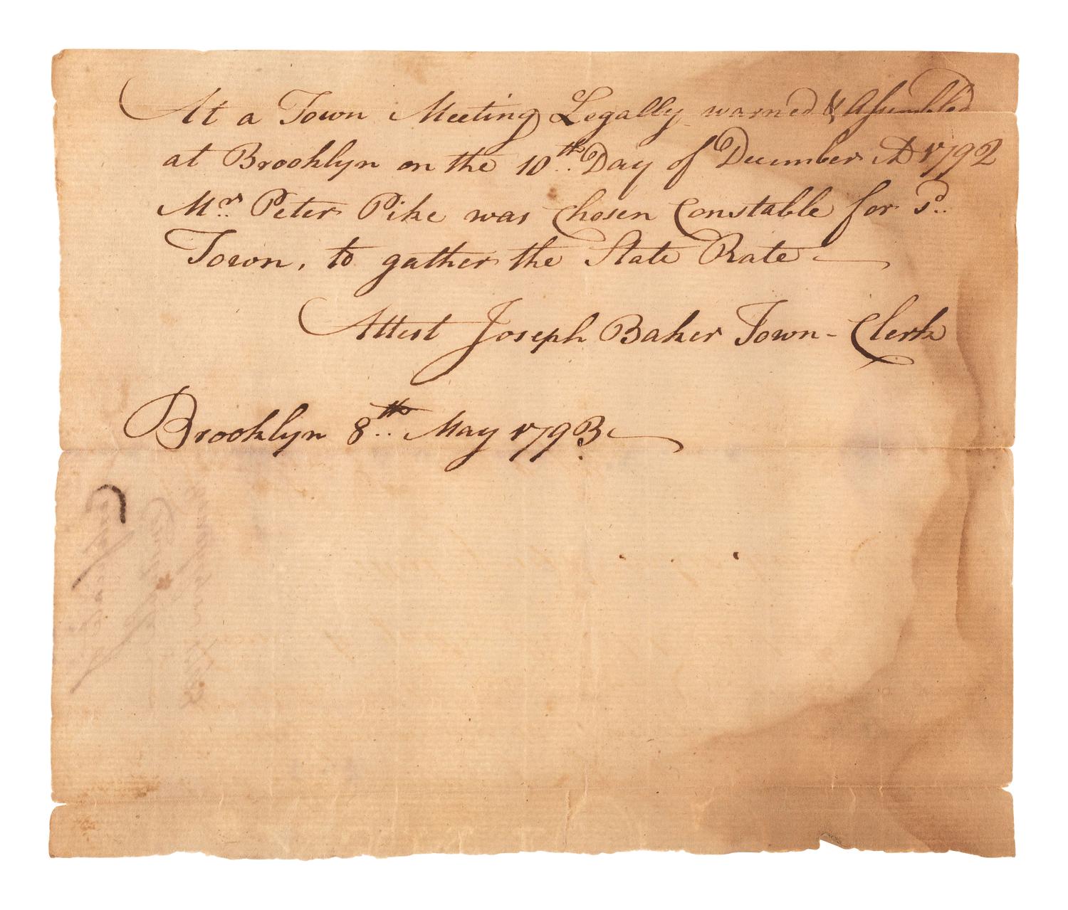 [REVOLUTIONARY WAR]. A group of documents related to Revolutionary War-era figures including signatures of Daniel Brodhead and O.H. Williams.