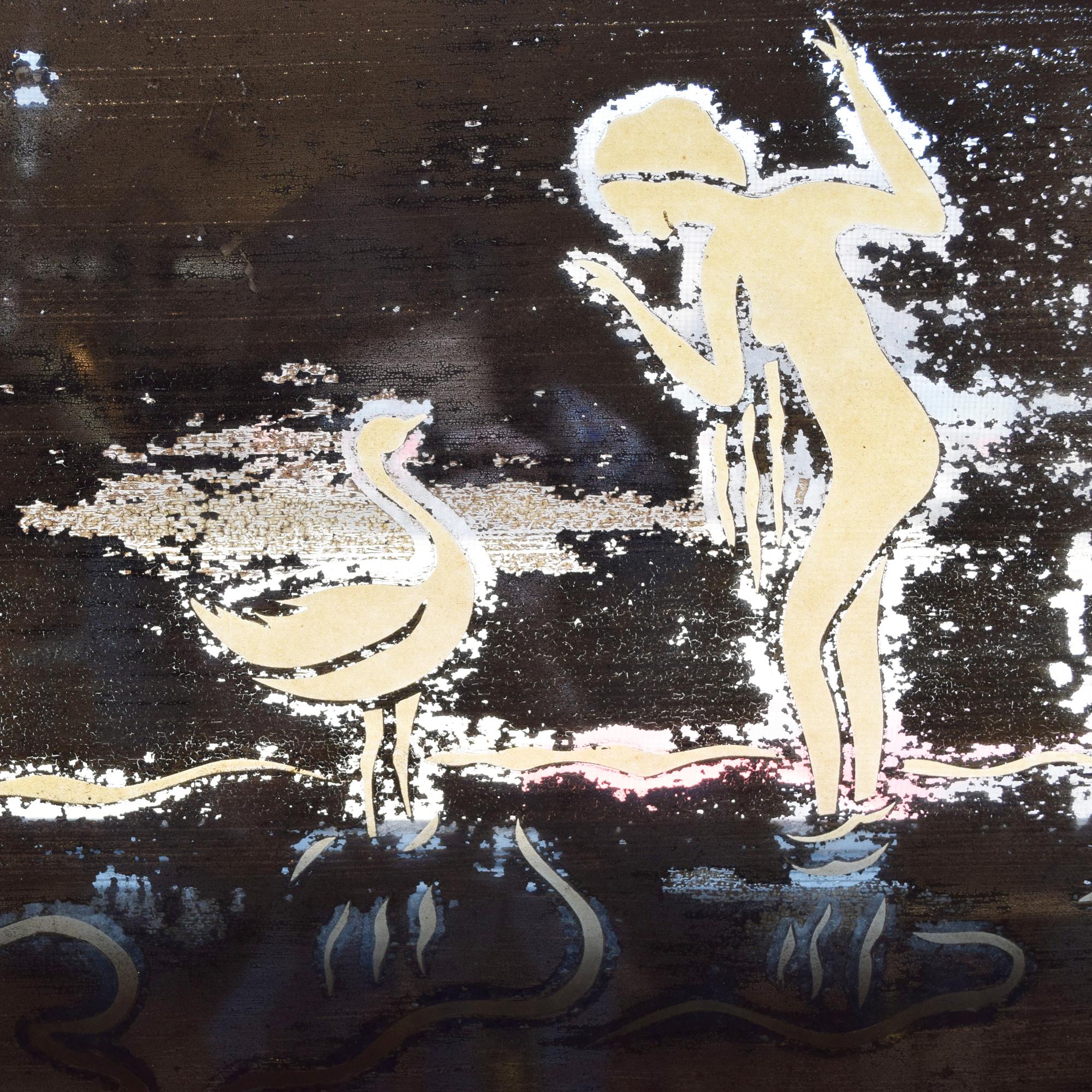 An Art Deco Mirror with Duck and Goose Decoration 31" W x .25" D x 16" H — United States, Early 20th Century