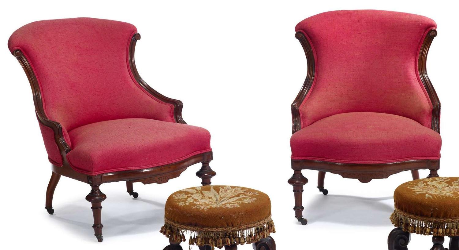 Pair of upholstered Renaissance Revival slipper chairs probably philadelphia, pa, circa 1865