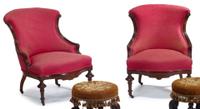Pair of upholstered Renaissance Revival slipper chairs probably philadelphia, pa, circa 1865