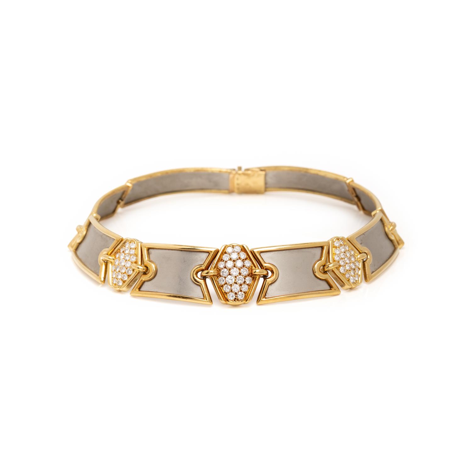 PLATINUM, YELLOW GOLD, AND DIAMOND CHOKER NECKLACE