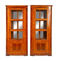 A Pair of Biedermeier Bird's Eye Maple and Walnut Corner Cabinets — Mid-19th Century