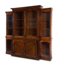 An English Walnut Breakfront Bookcase