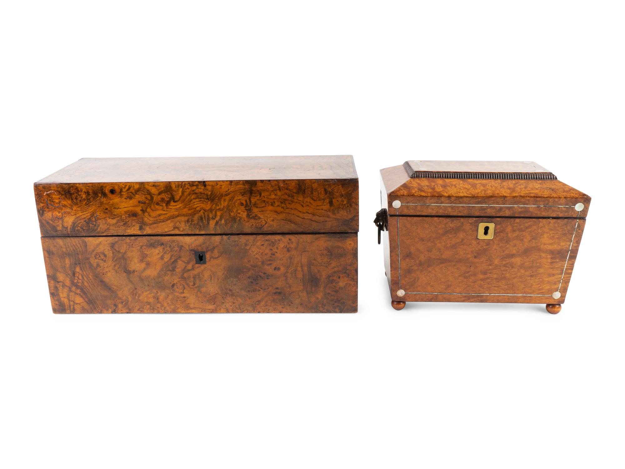 Two English Burlwood Boxes — 19TH CENTURY