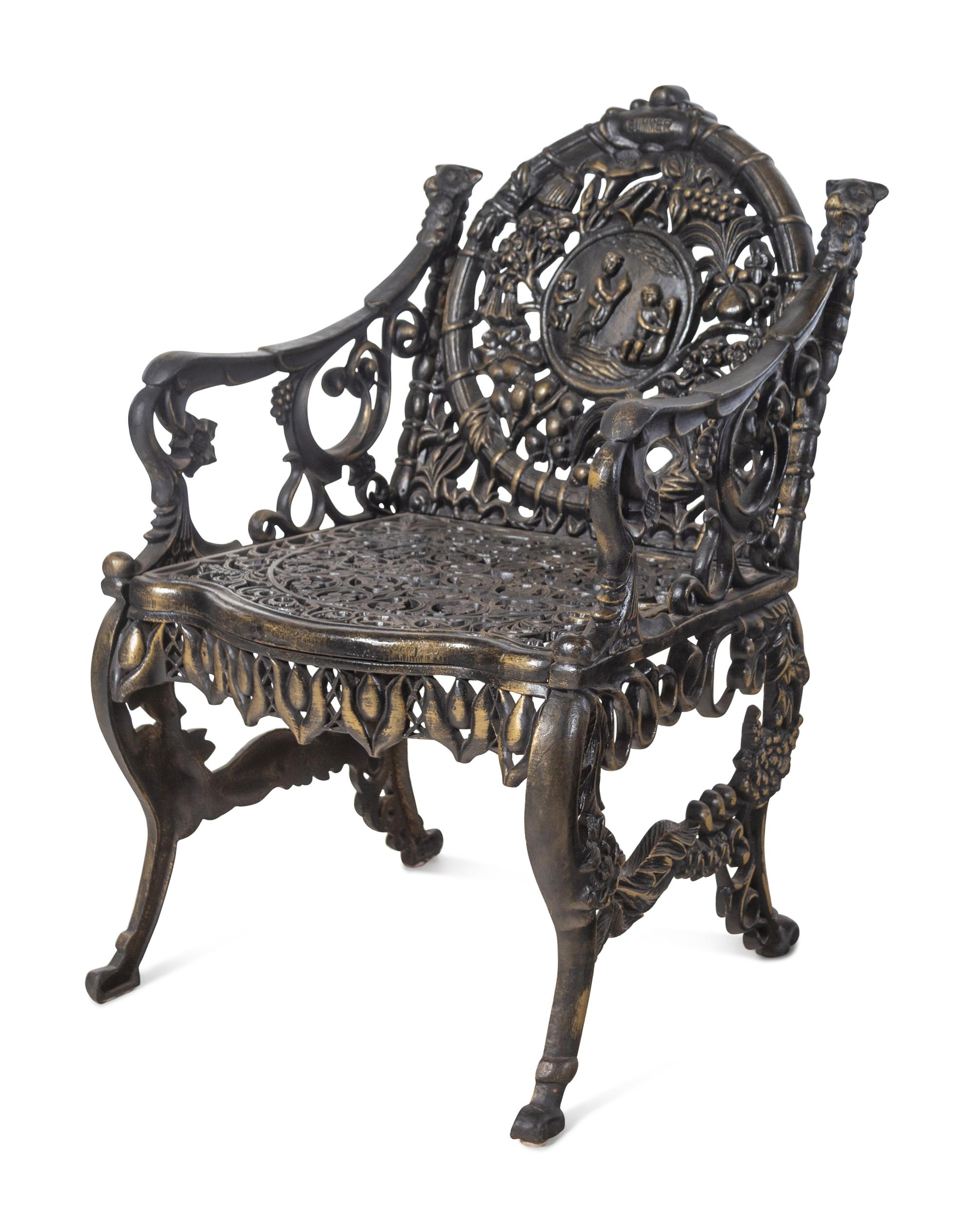 A Suite of Victorian Style Cast Iron Garden Furniture Allegorical of the Seasons