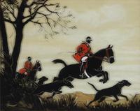 A Pair of English Reverse-Painted Glass Panels