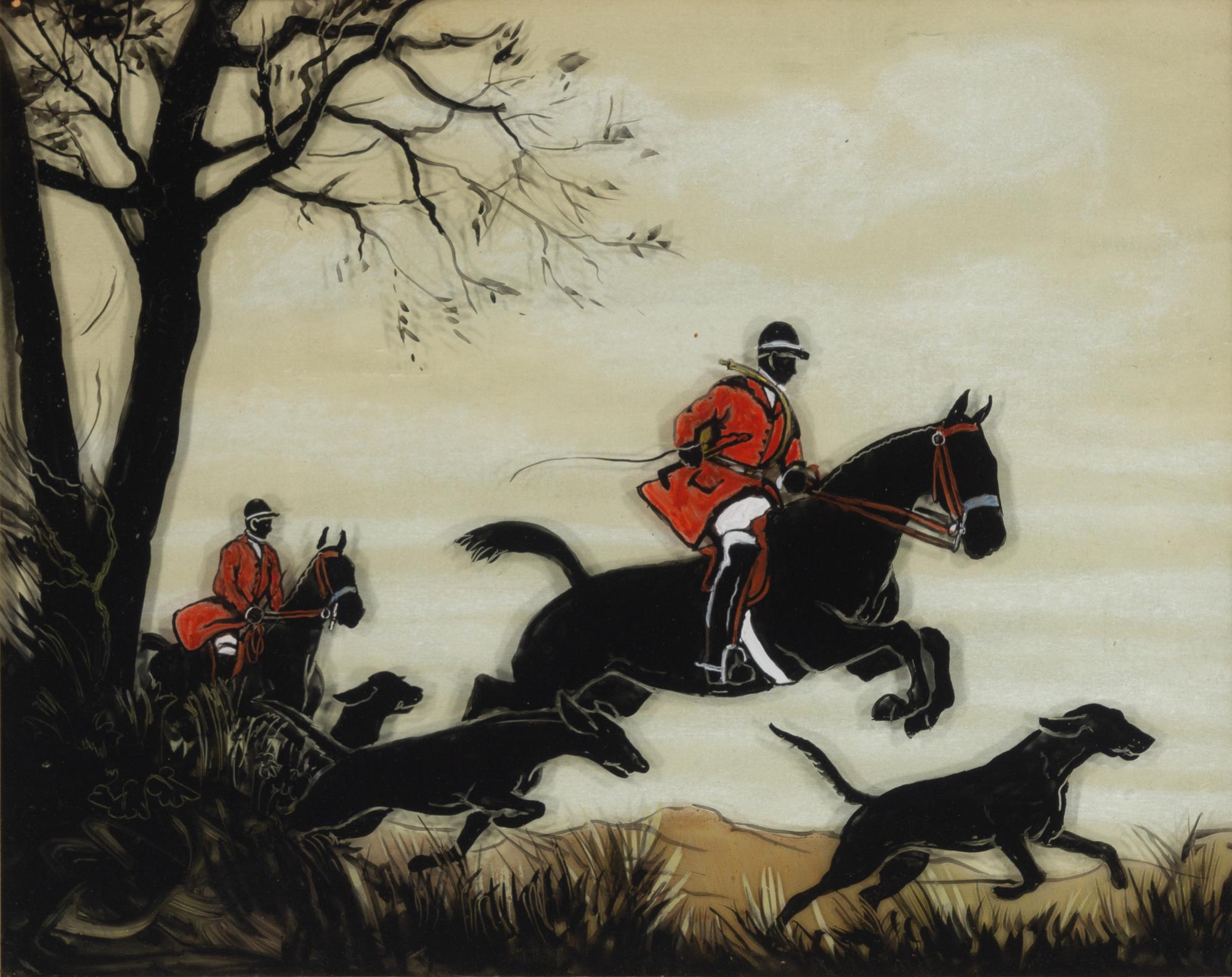 A Pair of English Reverse-Painted Glass Panels