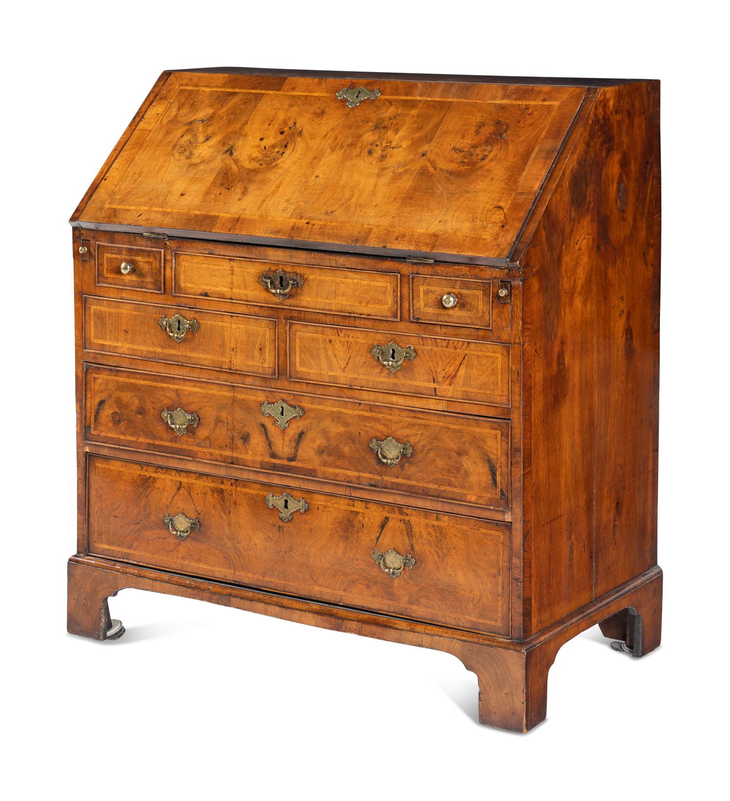A George II Walnut Slant-Front Bureau