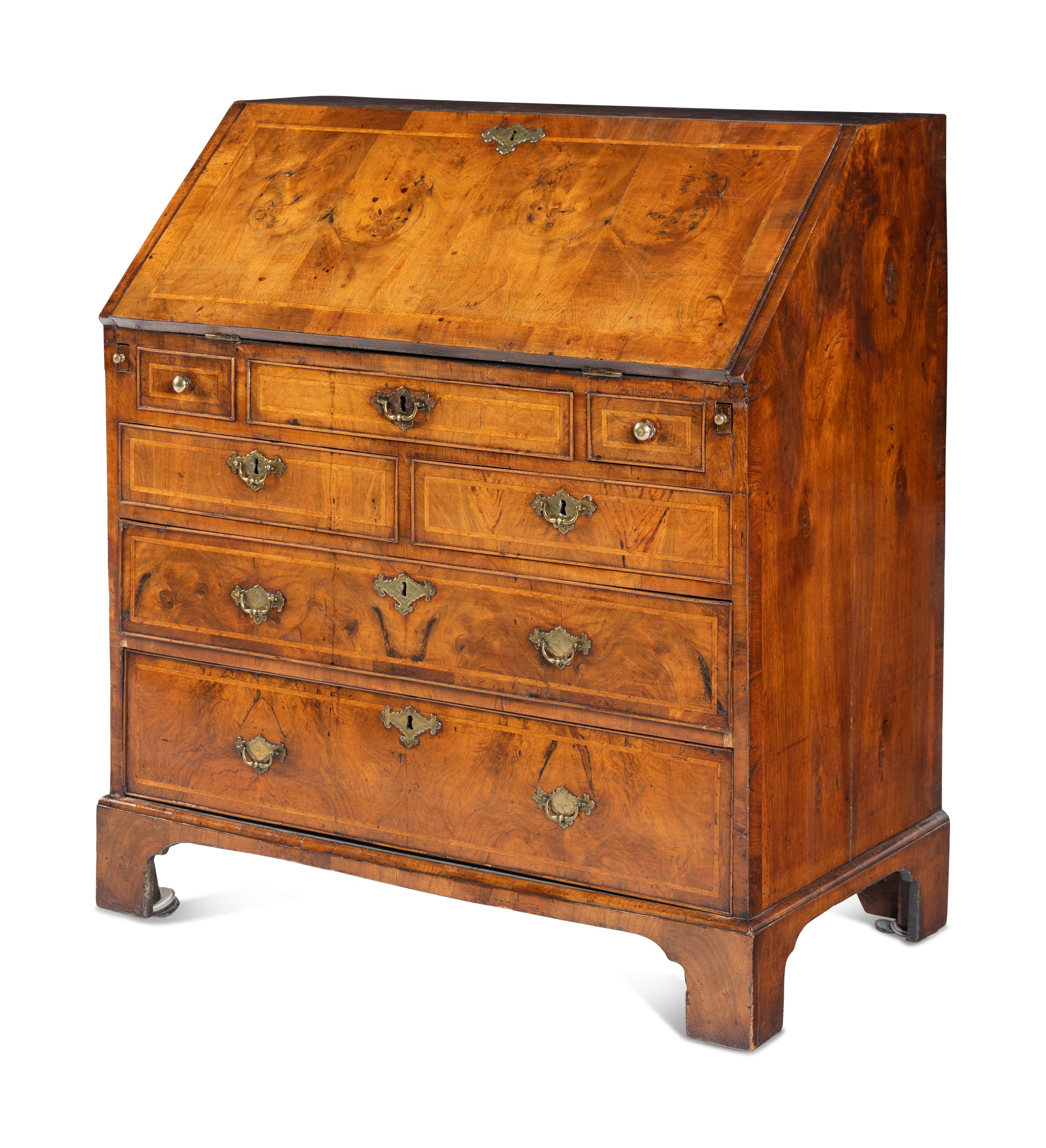 A George II Walnut Slant-Front Bureau