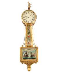 An Federal Parcel-Gilt and Eglomise Decorated Banjo Clock