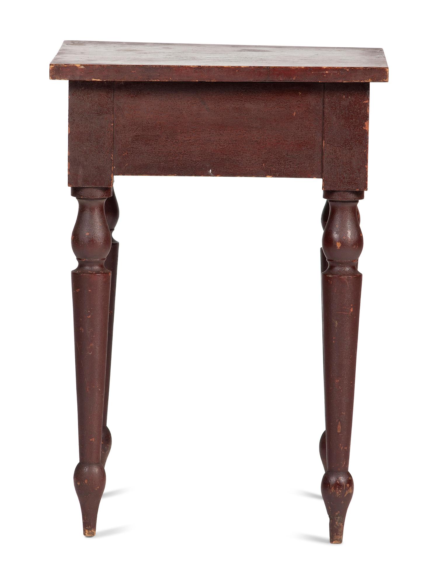 A Classical Red Paint and Gilt Stencil Decorated Cherrywood Side Table