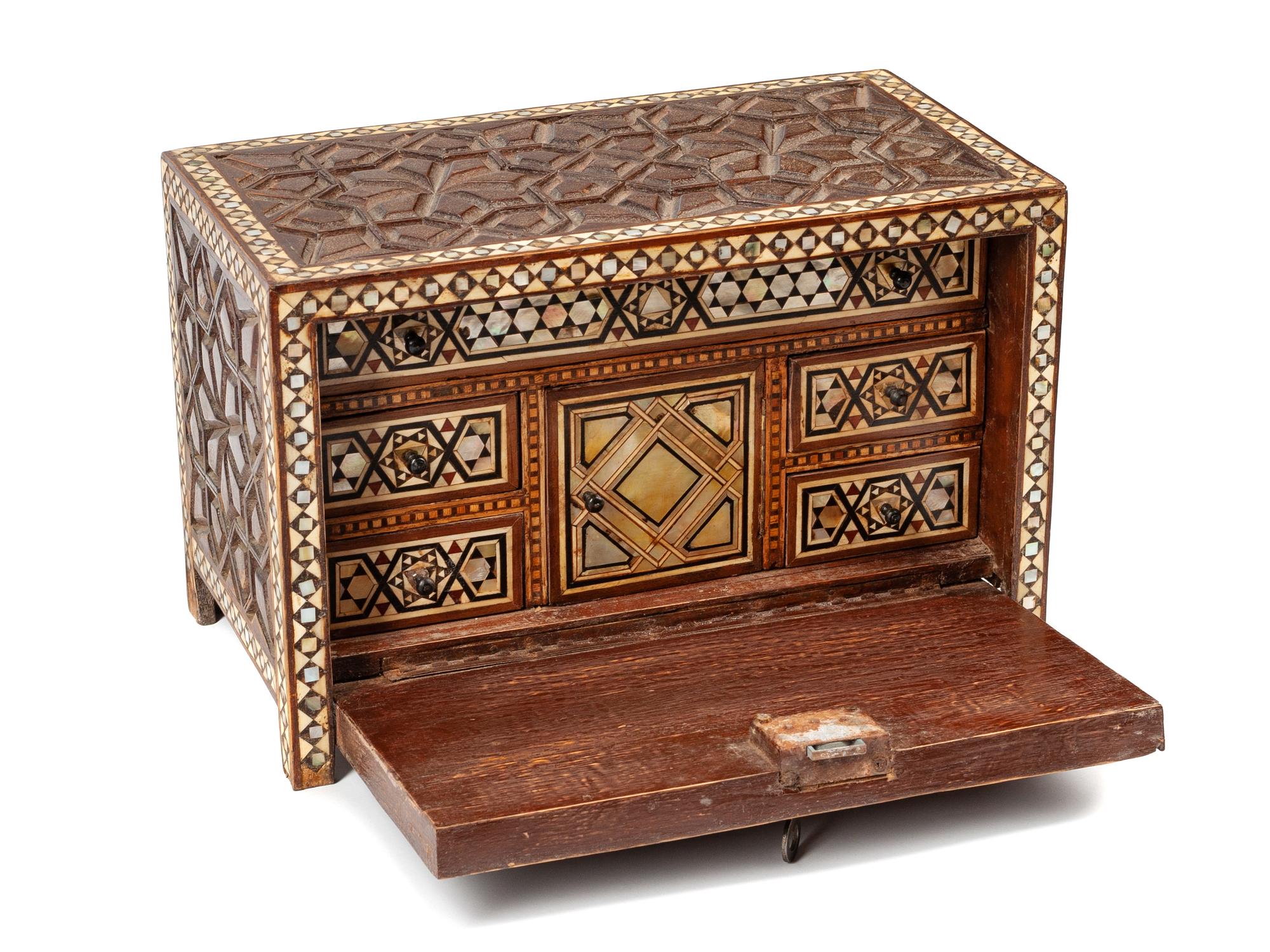 A Moorish Style Carved and Mother-of-Pearl Inlaid Table Casket