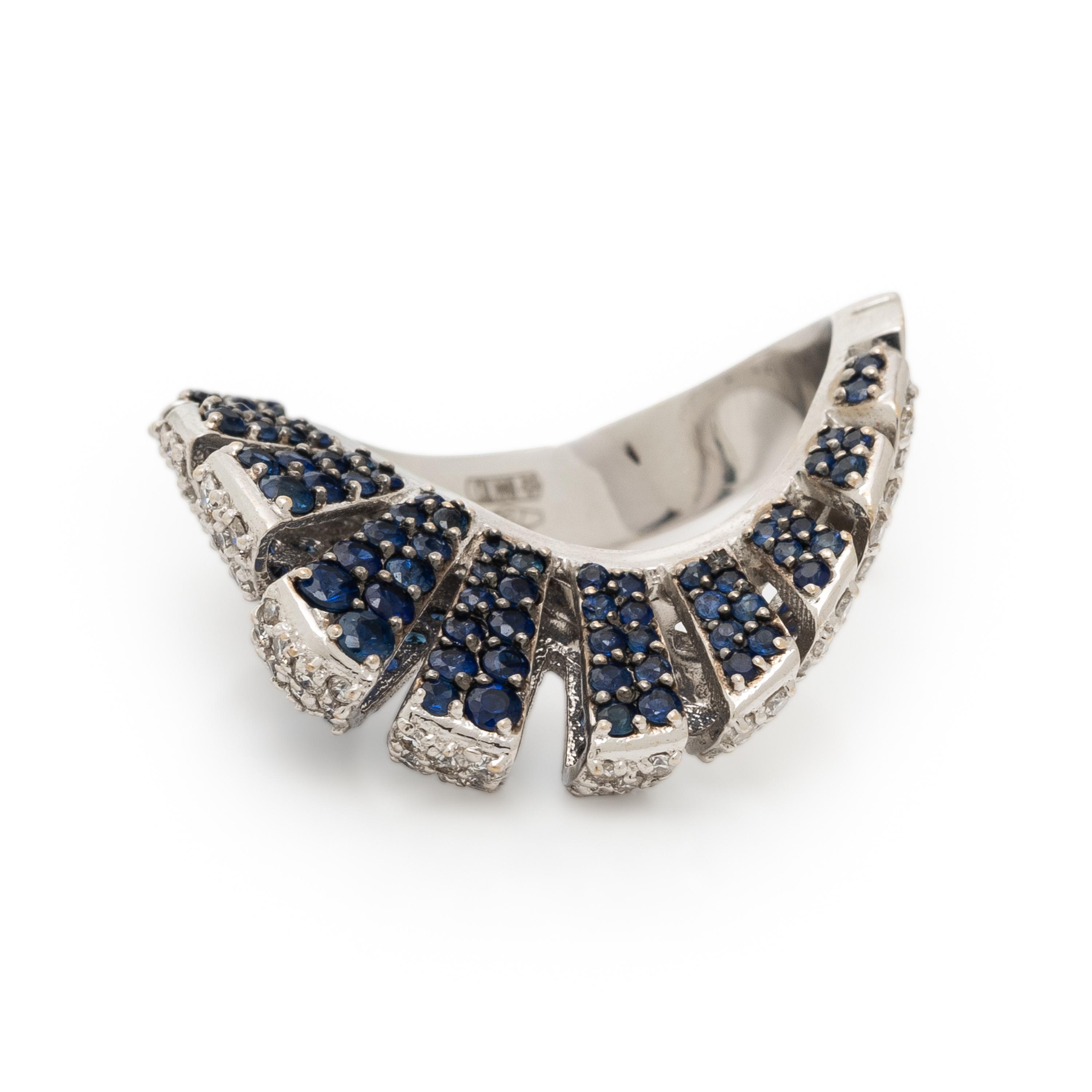 White Gold, Diamond, and Sapphire Twist Ring