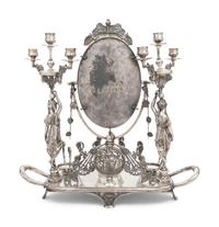 An American Silvered Bronze Figural Vanity Toilet Set