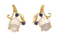 A Yellow Gold, Moonstone and Sapphire Demi Parure, 10.60 dwts.