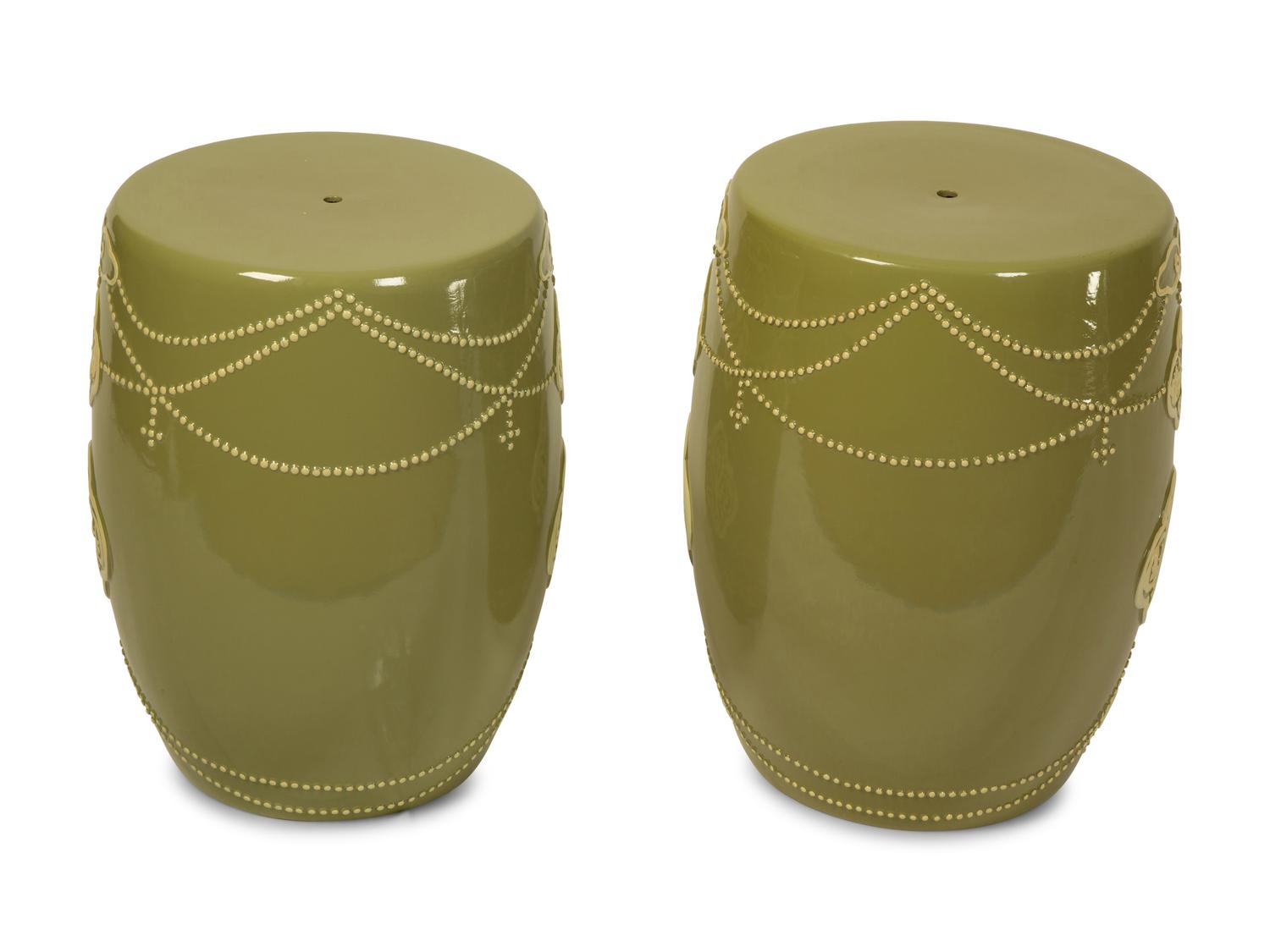 A Pair of Green Glazed Barrel-form Garden Seats — 20TH CENTURY