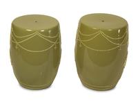 A Pair of Green Glazed Barrel-form Garden Seats — 20TH CENTURY