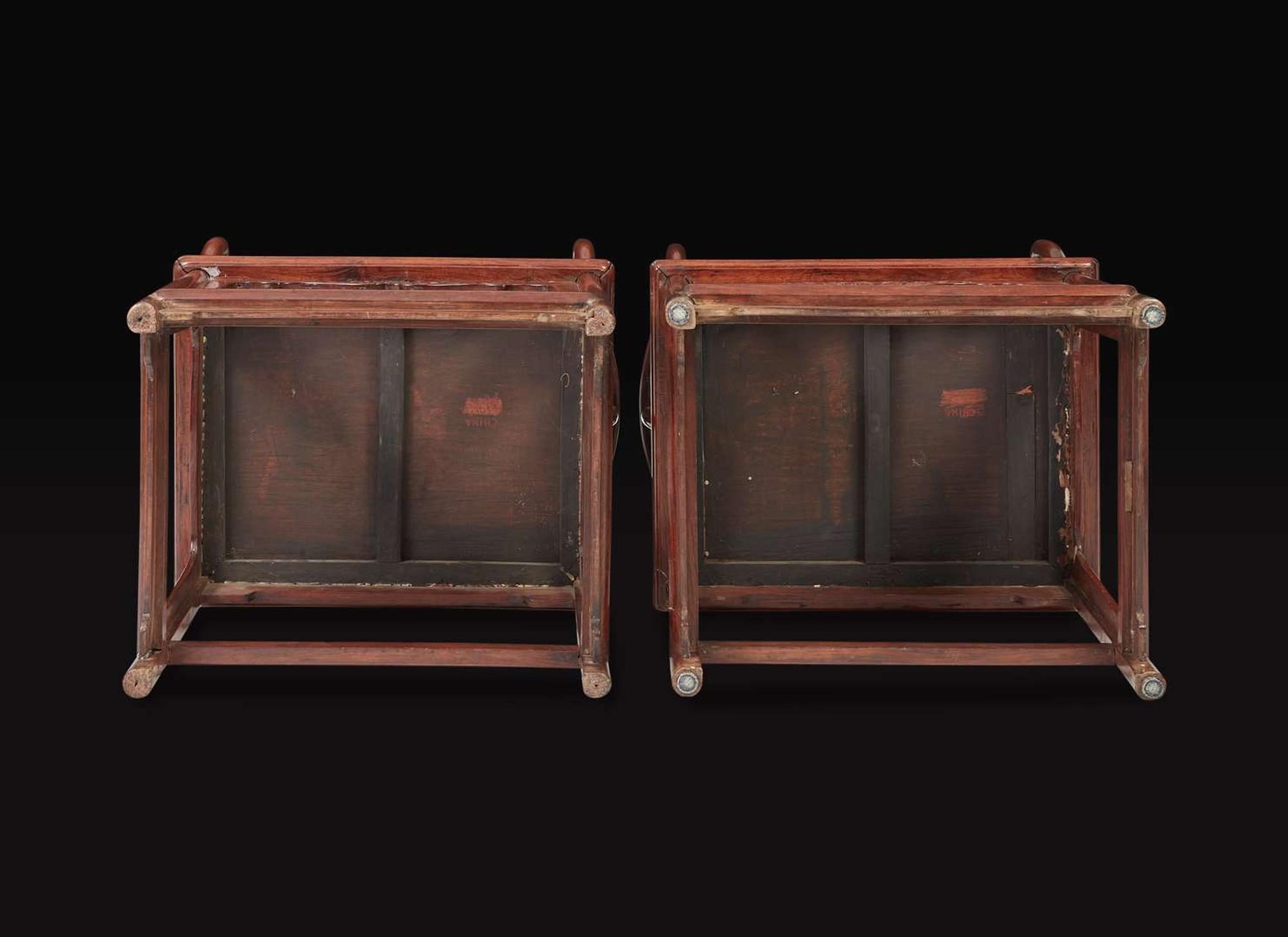 A pair of Chinese huanghuali continuous yoke-back armchairs, Nanguanmaoyi, Qing Dynasty 黃花梨南官帽椅一對 清