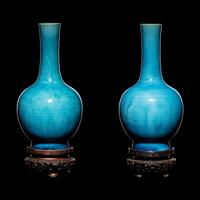 A Pair of Chinese Turquoise Glazed Porcelain Bottle Vases