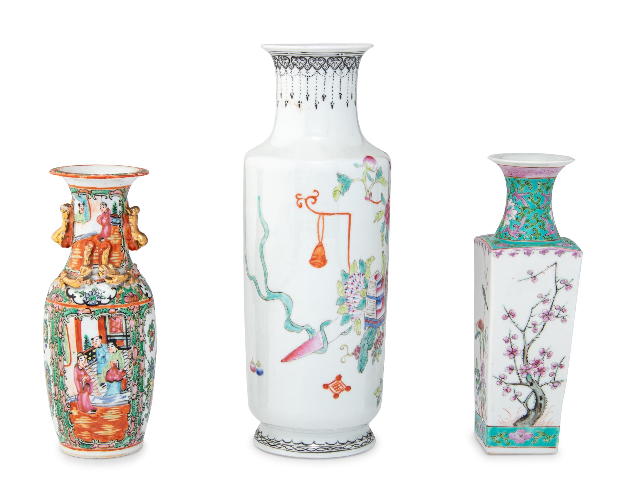 Three Chinese Famille Rose Porcelain Vases