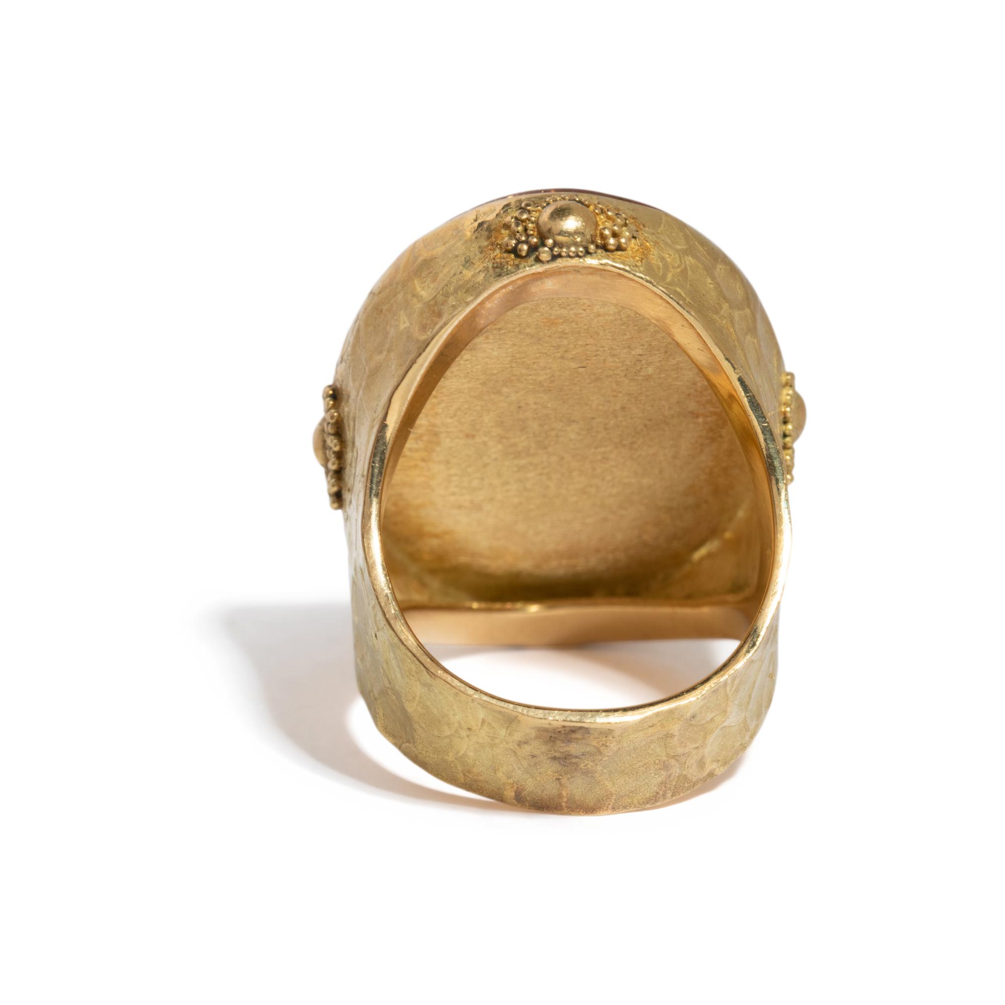 ED WIENER, YELLOW GOLD AND SUNSTONE INTAGLIO RING