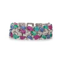 CARVED MULTIGEM, DIAMOND AND ENAMEL BRACELET
