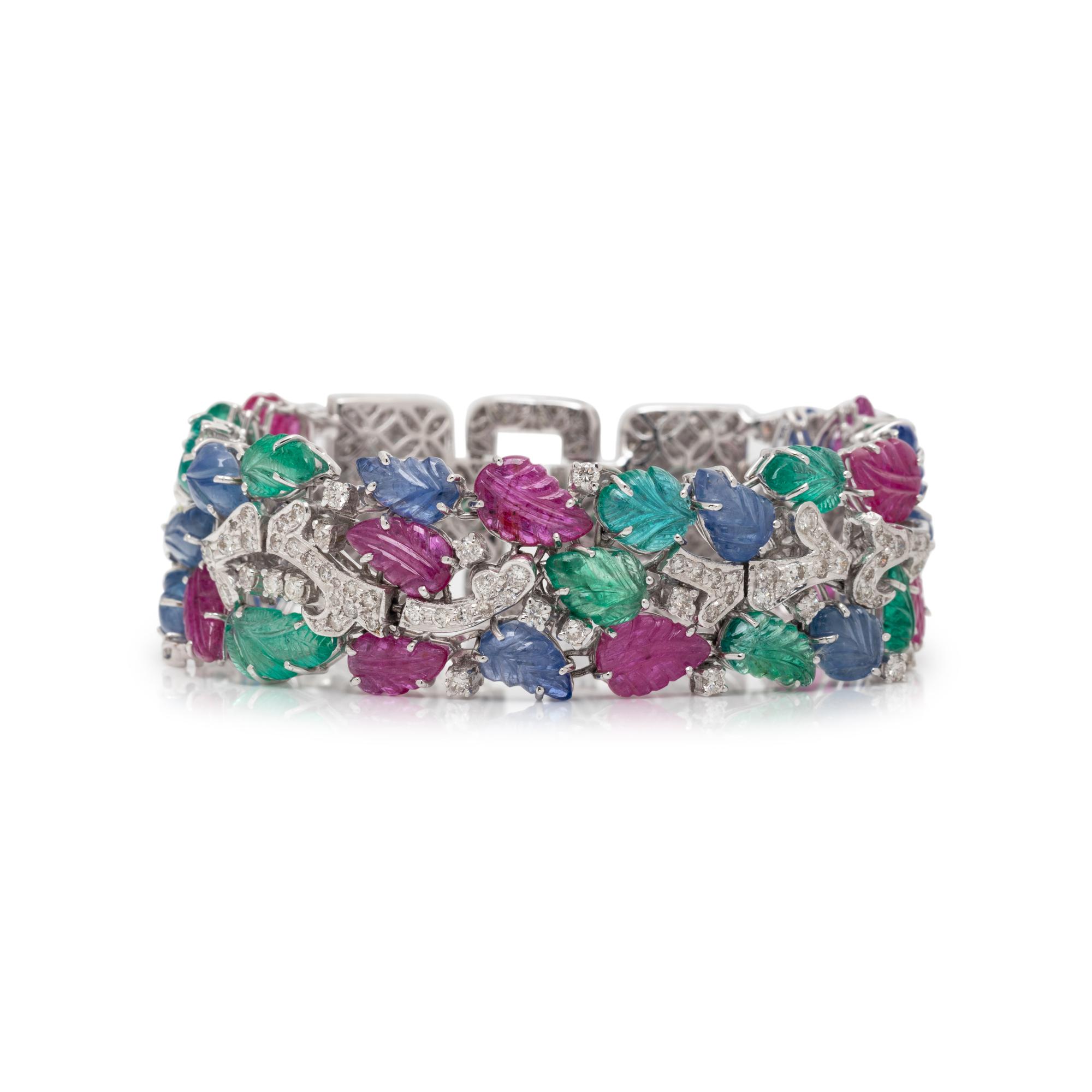 CARVED MULTIGEM, DIAMOND AND ENAMEL BRACELET