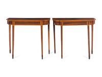 A Pair of George III Style Satinwood-Banded Rosewood Pier Tables