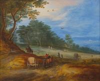 A Wooded Landscape with Horse-Drawn Wagons