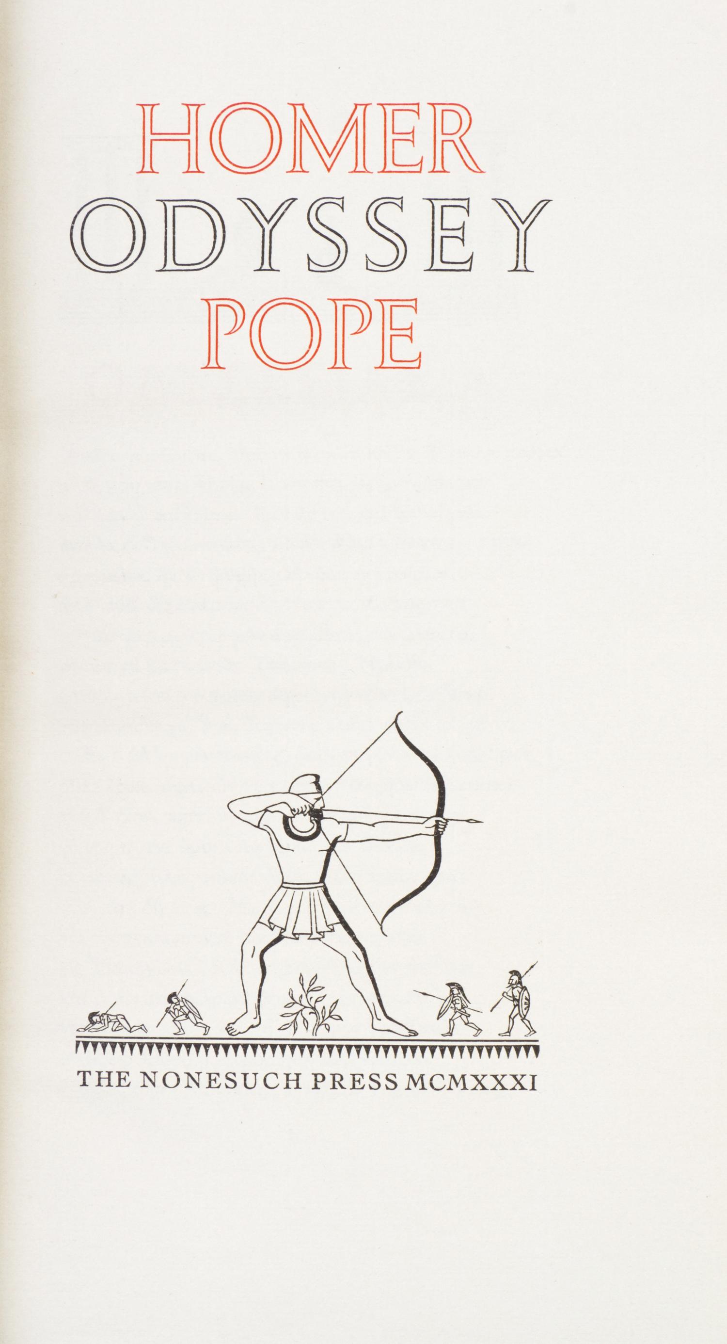 (NONESUCH PRESS) HOMER. The Iliad [and] The Odyssey. Trans. by Pope. NY, 1931. 2 vols. Limited.