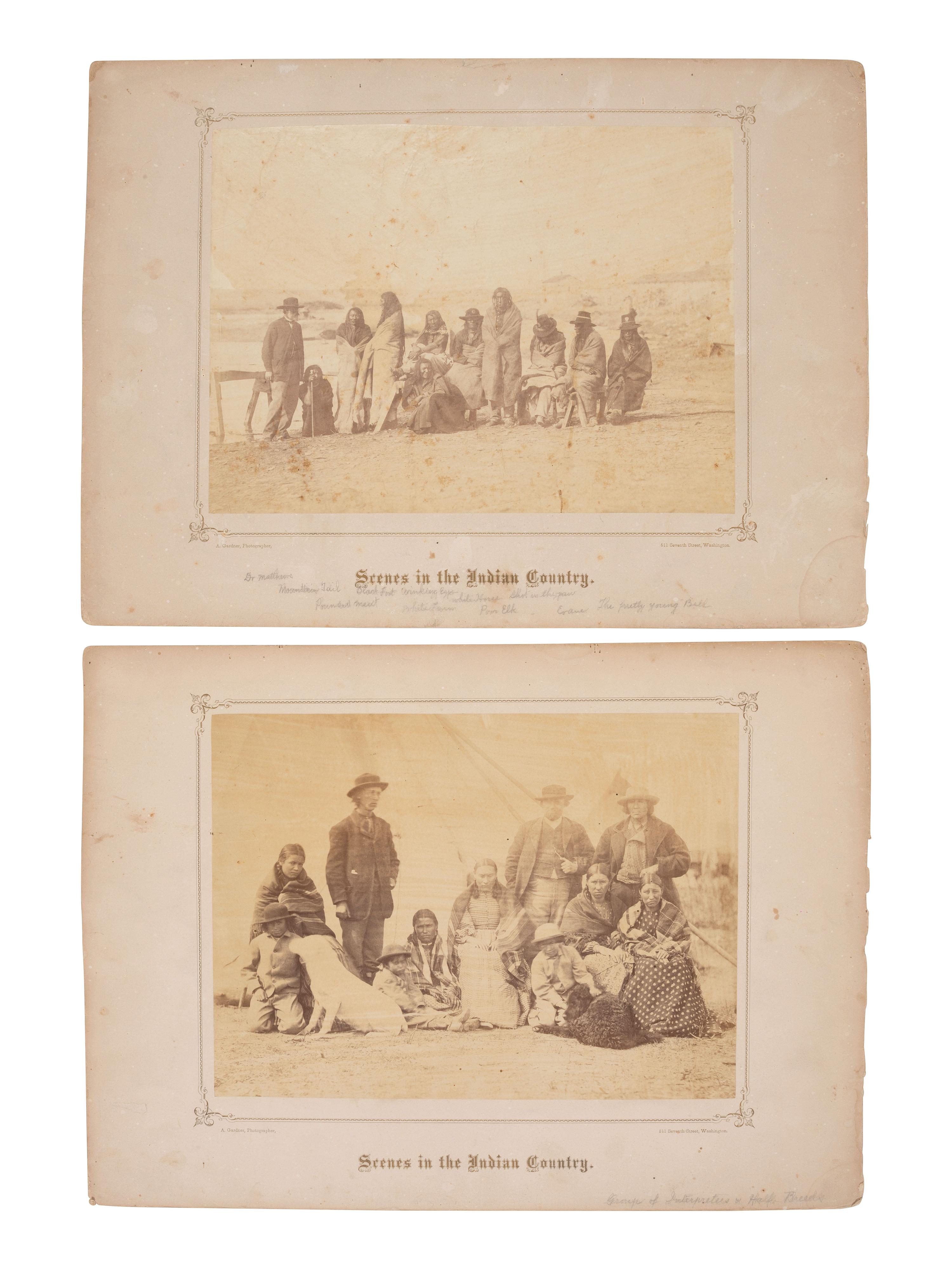 GARDNER, Alexander (1821-1882), photographer. Two albumen photographs taken at Fort Laramie, incl. Crow chiefs who signed the Treaty of 1868.