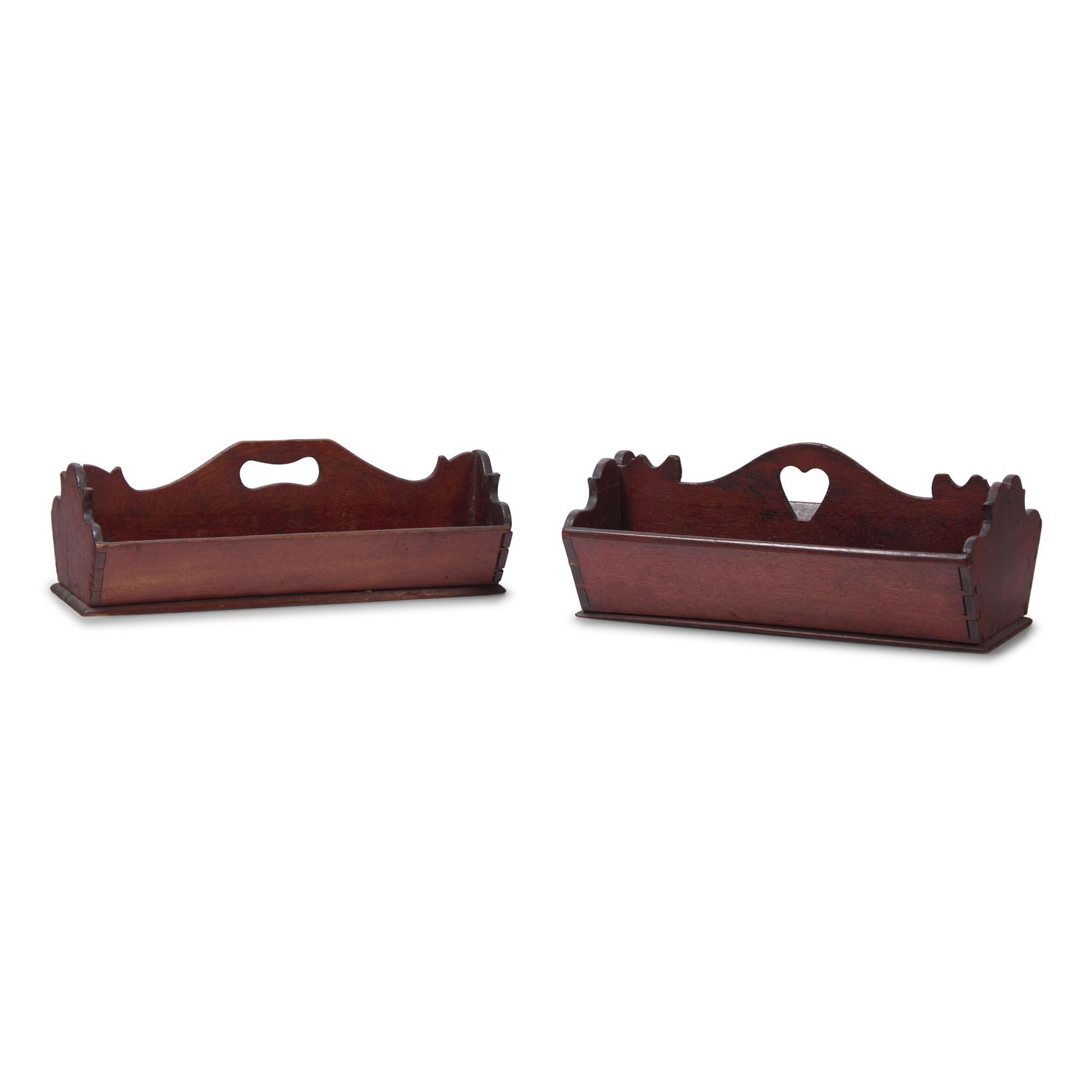 Two Carved Walnut and Cherry Cutlery Boxes