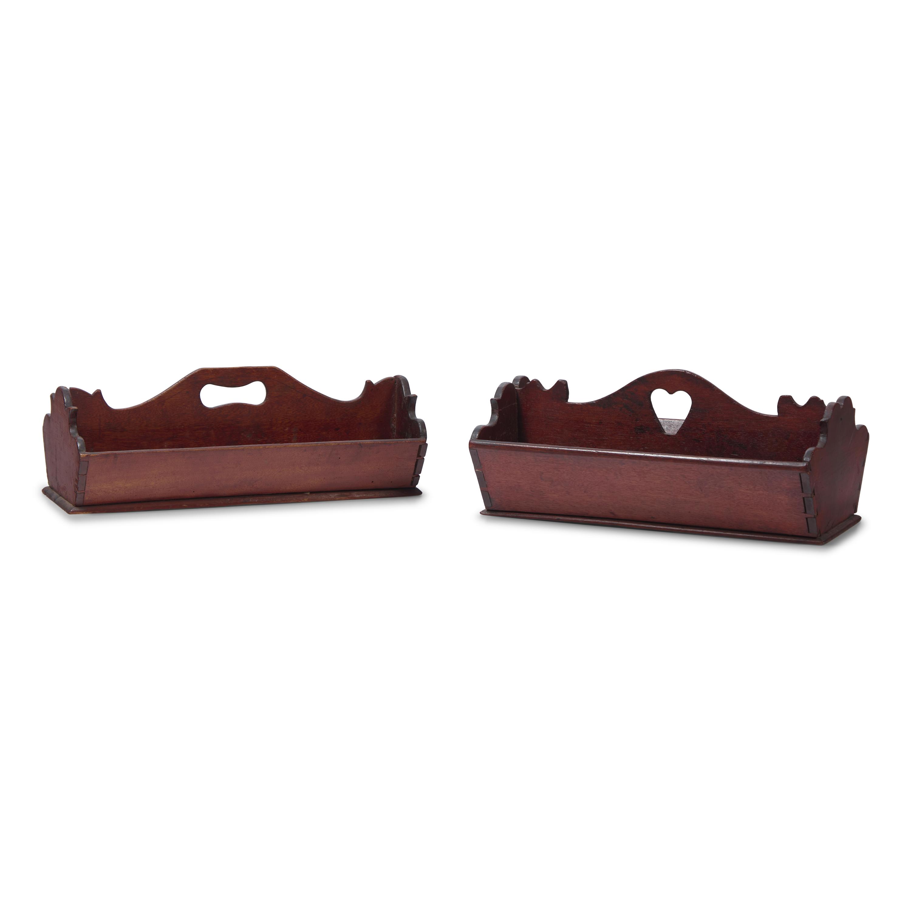 Two Carved Walnut and Cherry Cutlery Boxes