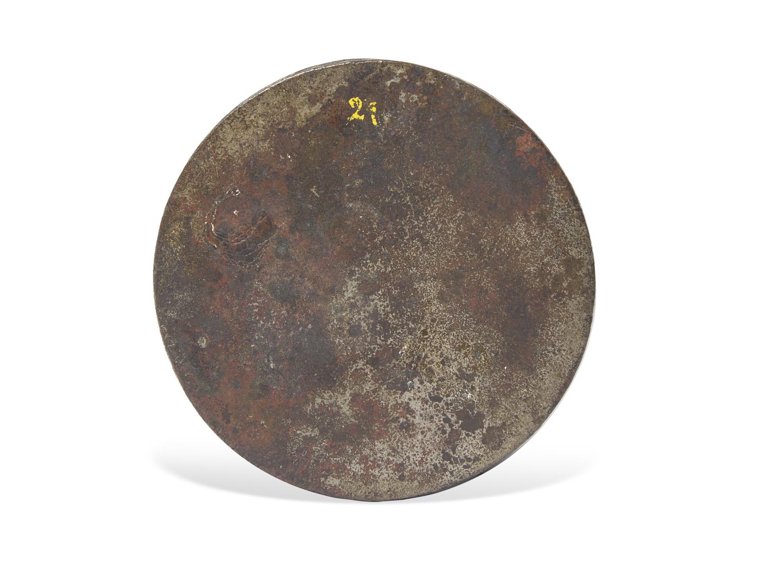 Two Chinese Copper Hand Warmers and A Small Bronze Mirror