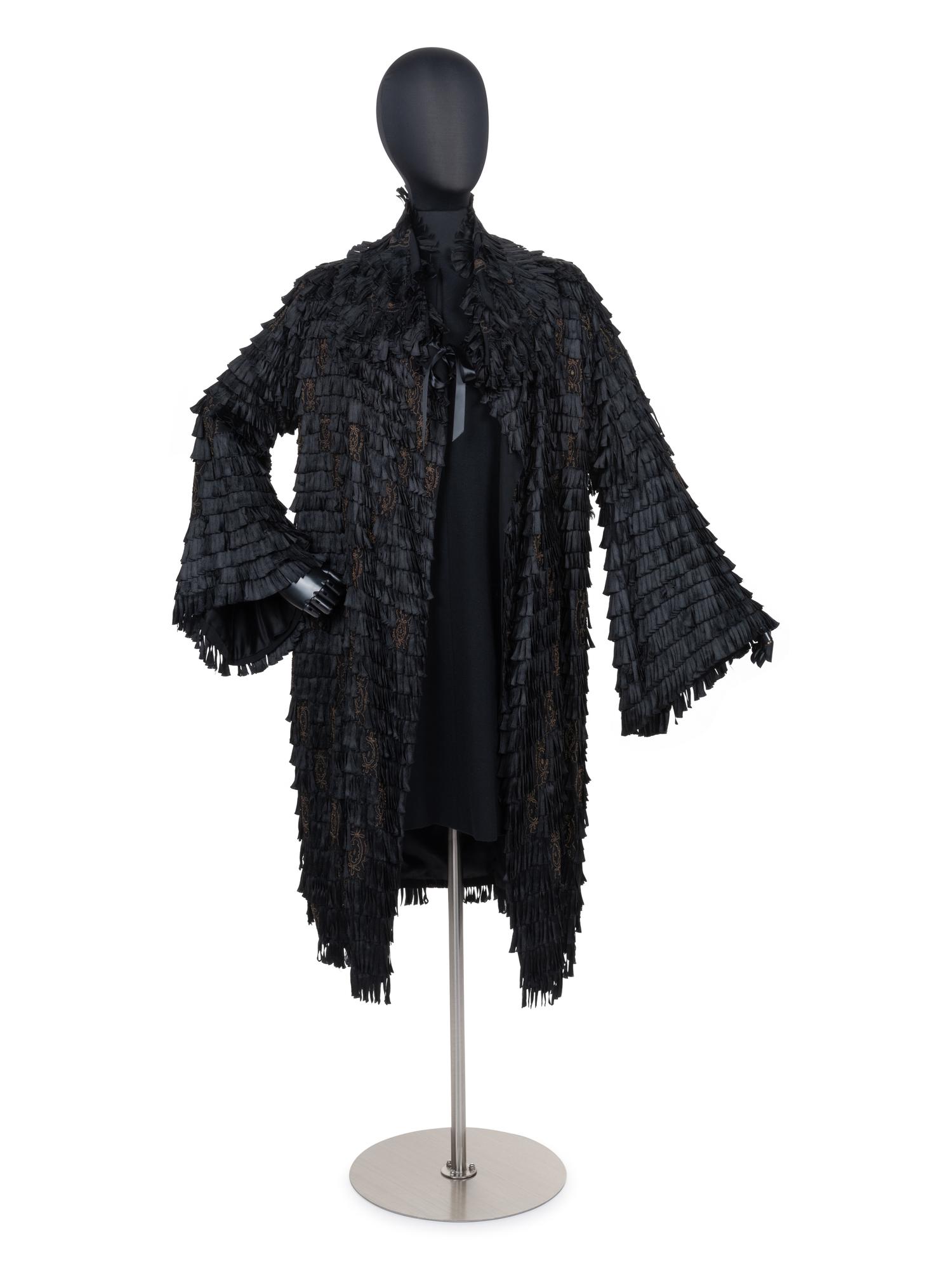 Unlabeled Black Coat with Ruffles, 1910-30s