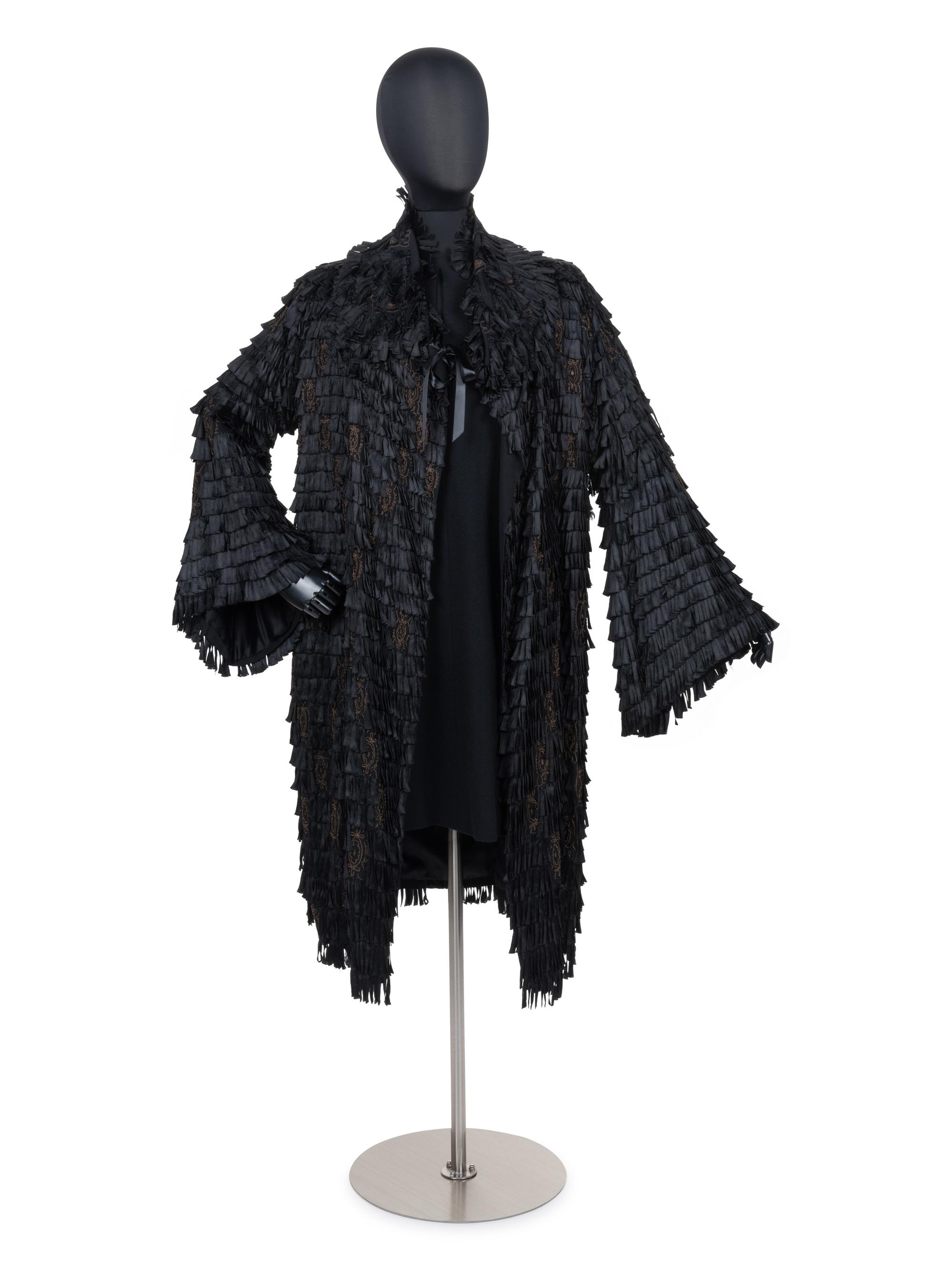 Unlabeled Black Coat with Ruffles, 1910-30s