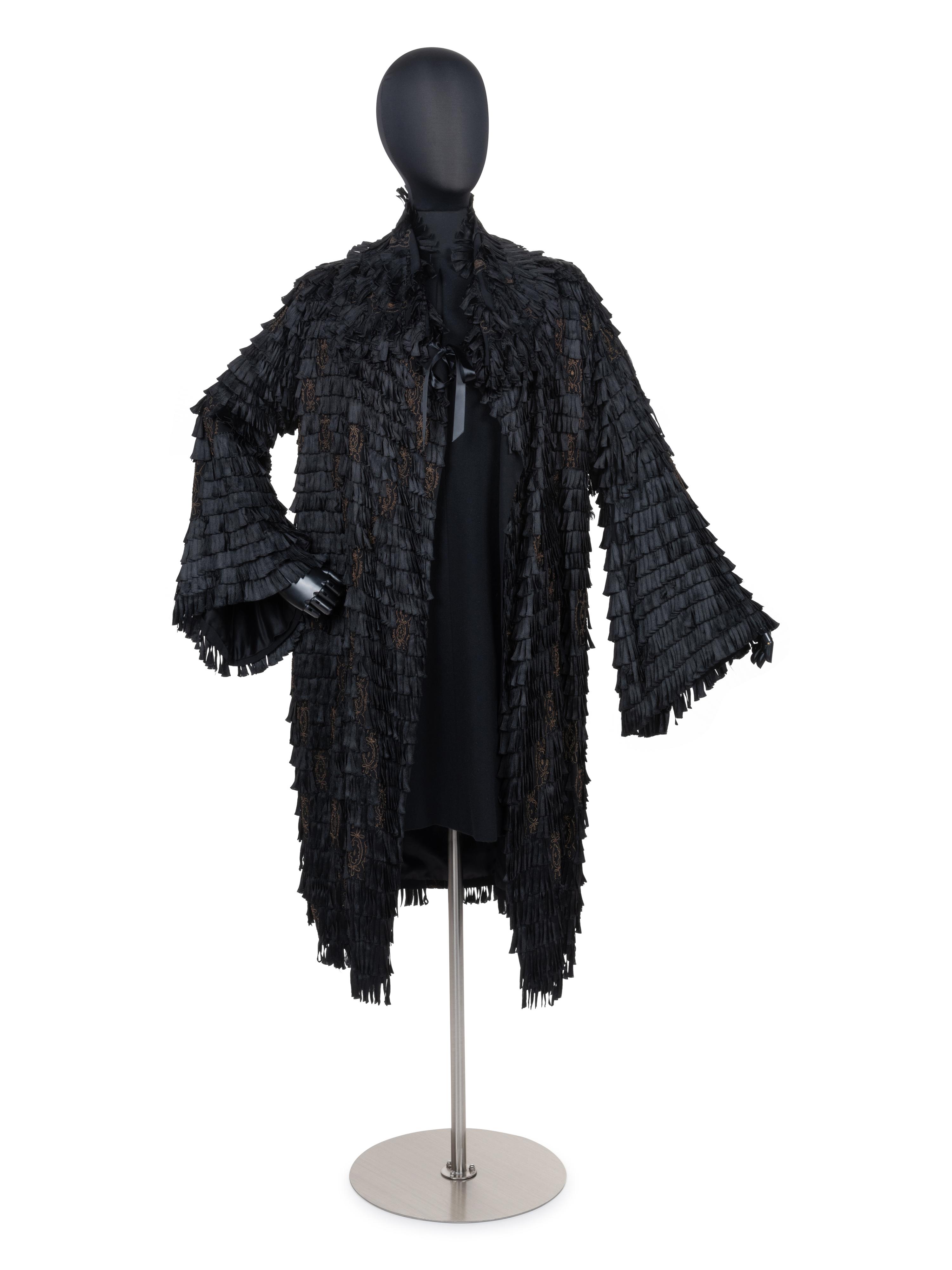 Unlabeled Black Coat with Ruffles, 1910-30s