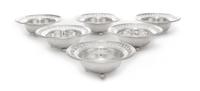 A Set of Twelve American Silver Nut Dishes, Towle Silversmiths, Newburyport, MA, each of circular form with a pierced border and three