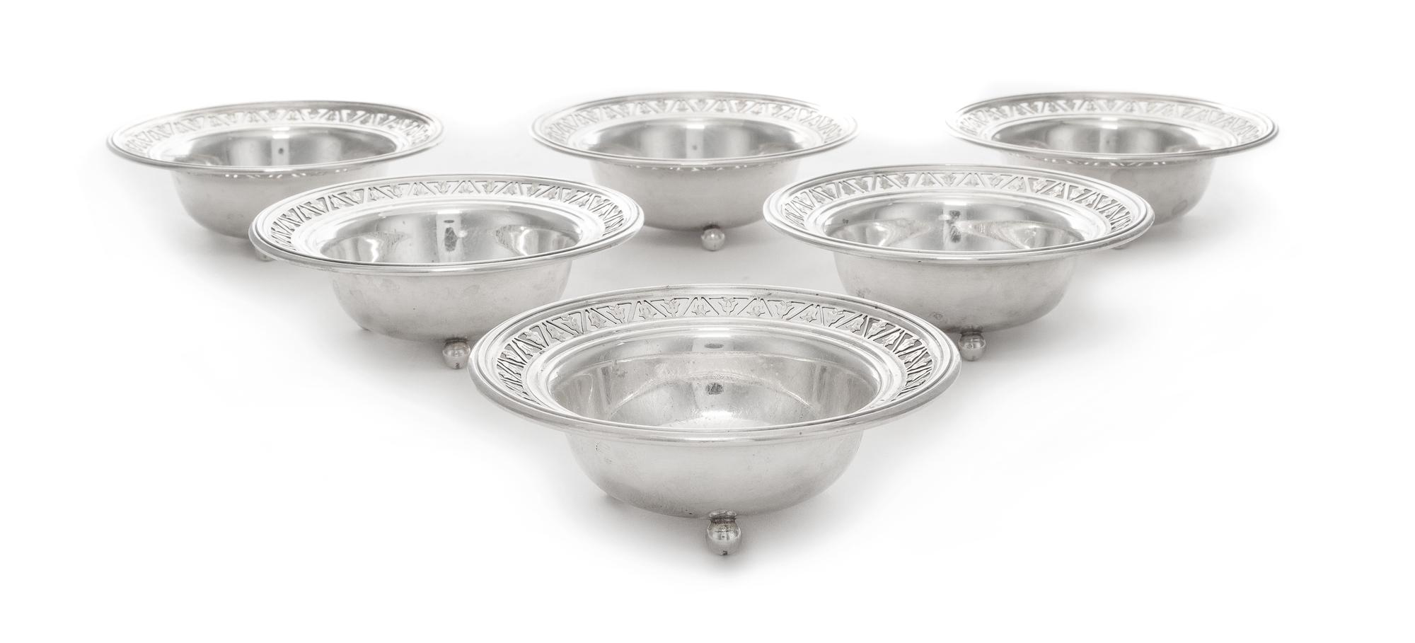 A Set of Twelve American Silver Nut Dishes, Towle Silversmiths, Newburyport, MA, each of circular form with a pierced border and three