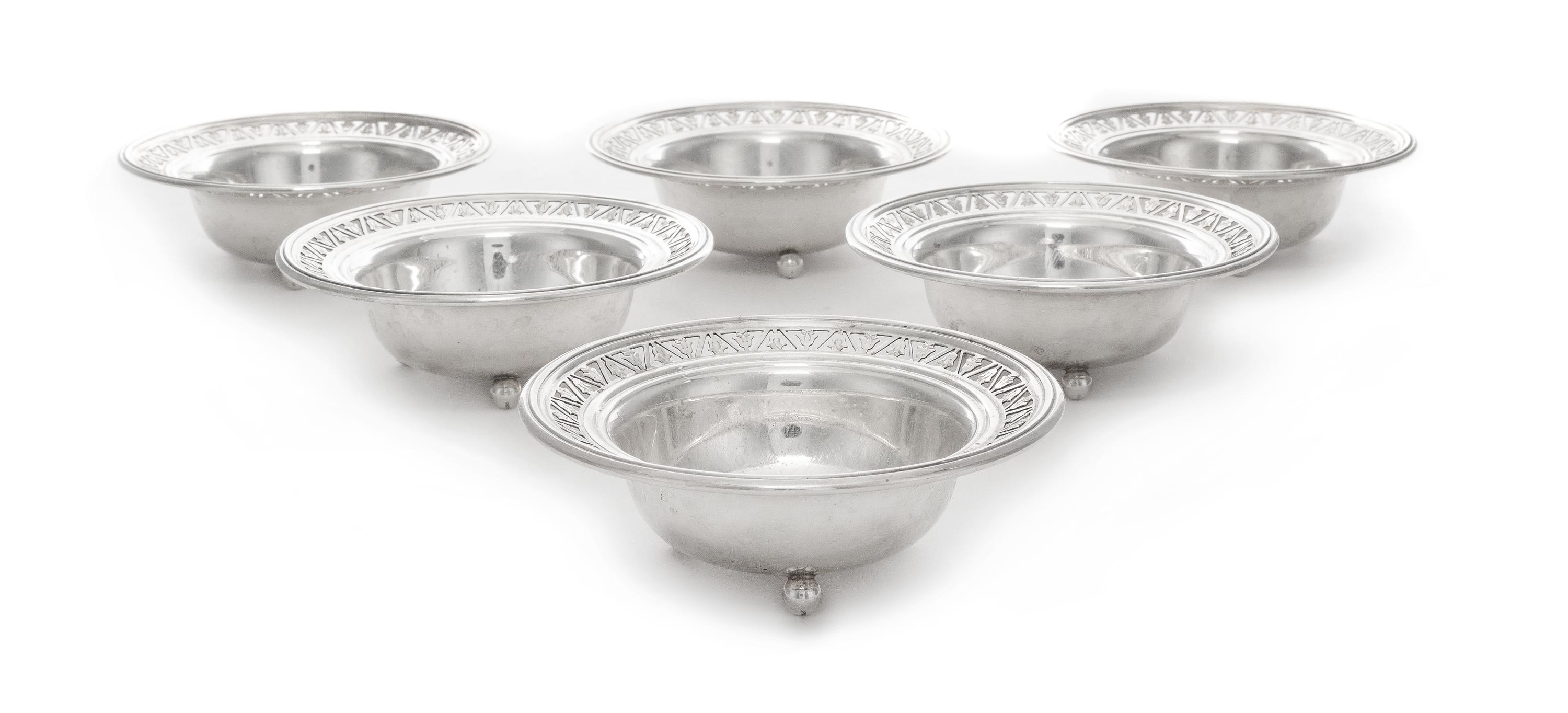 A Set of Twelve American Silver Nut Dishes, Towle Silversmiths, Newburyport, MA, each of circular form with a pierced border and three