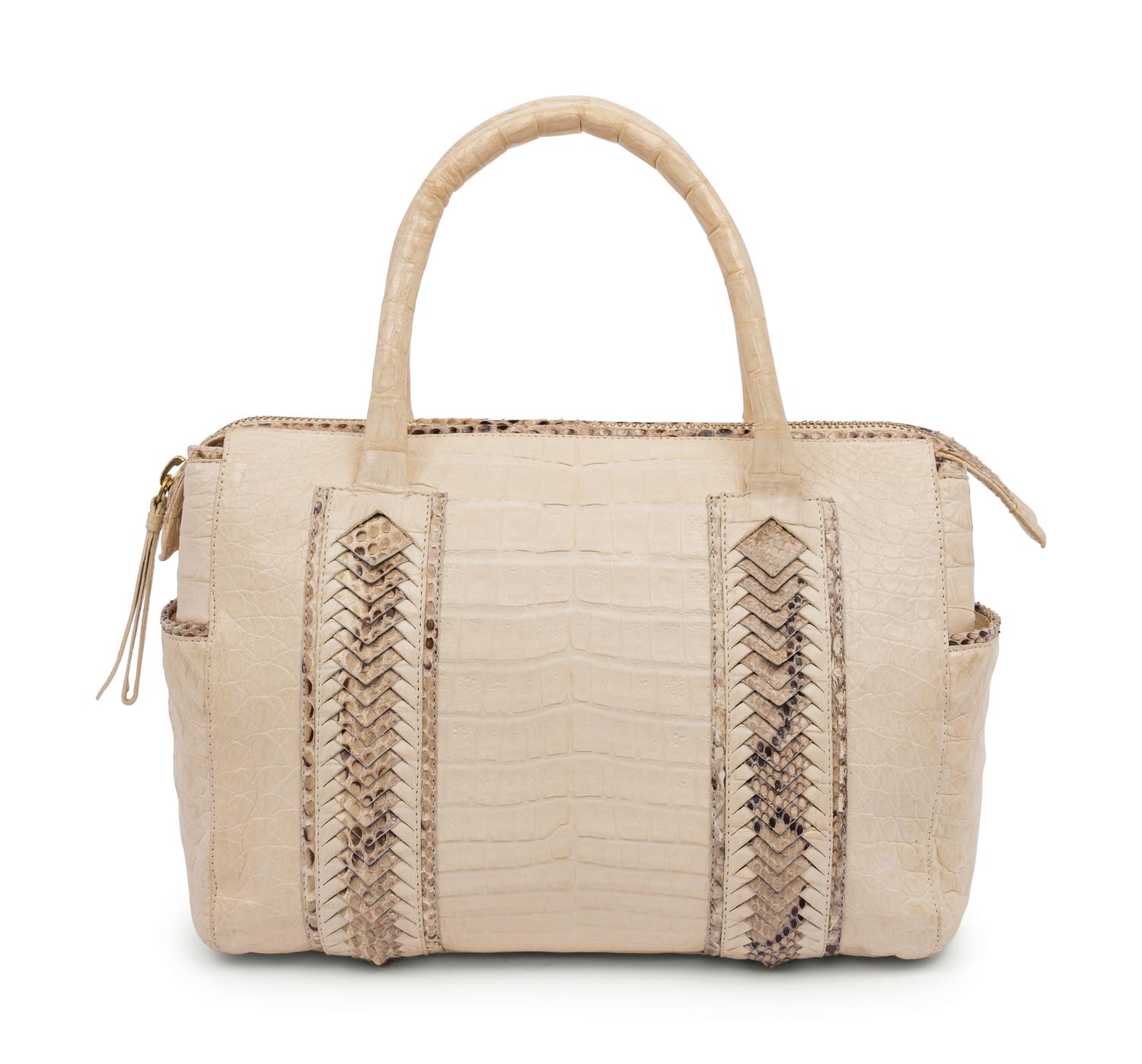 Nancy Gonzalez Cream Alligator and Snakeskin Bag, 2000s
