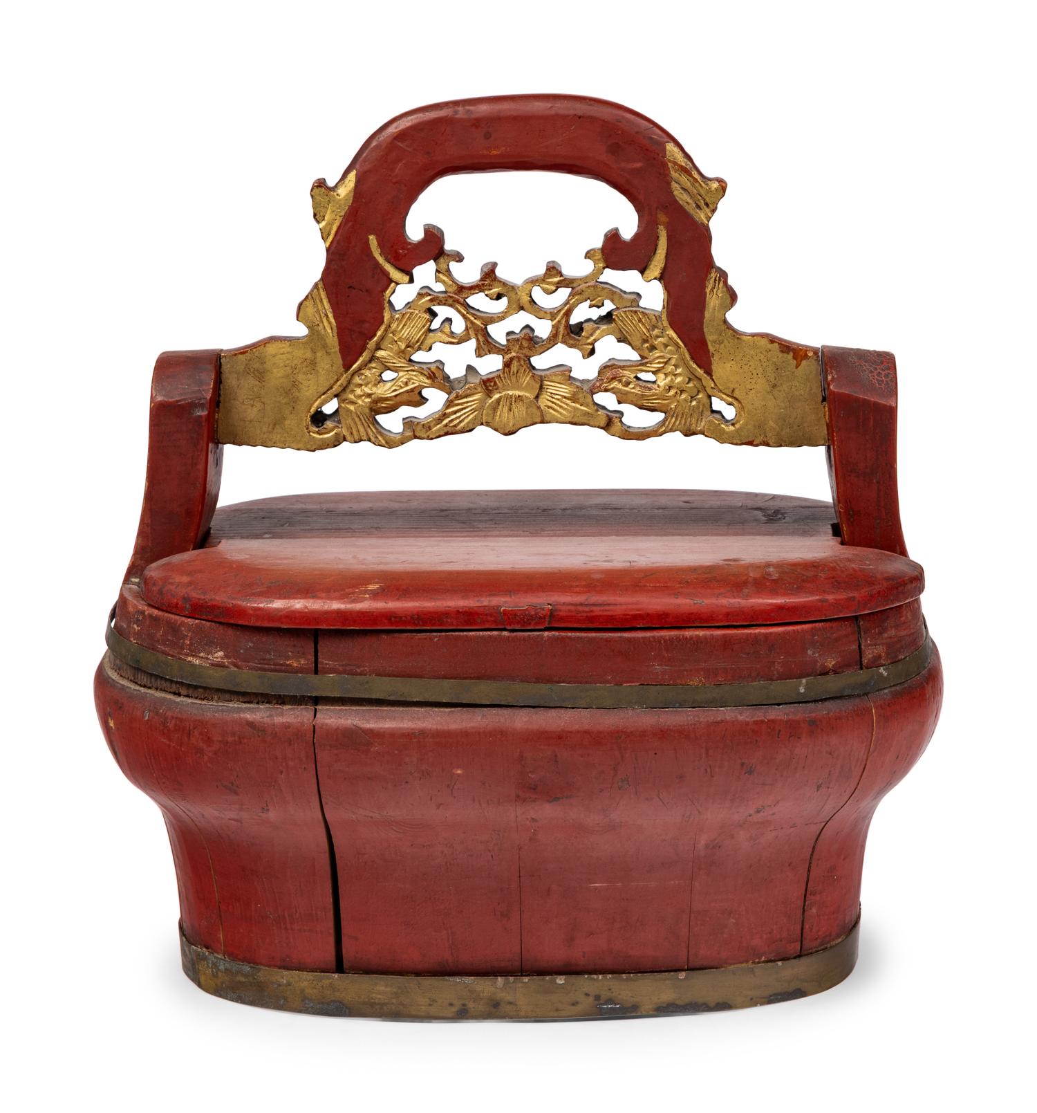 A Chinese Red Lacquer and Parcel-Gilt Pail Container