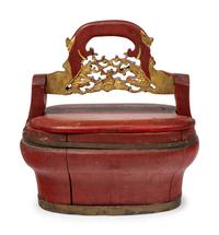 A Chinese Red Lacquer and Parcel-Gilt Pail Container