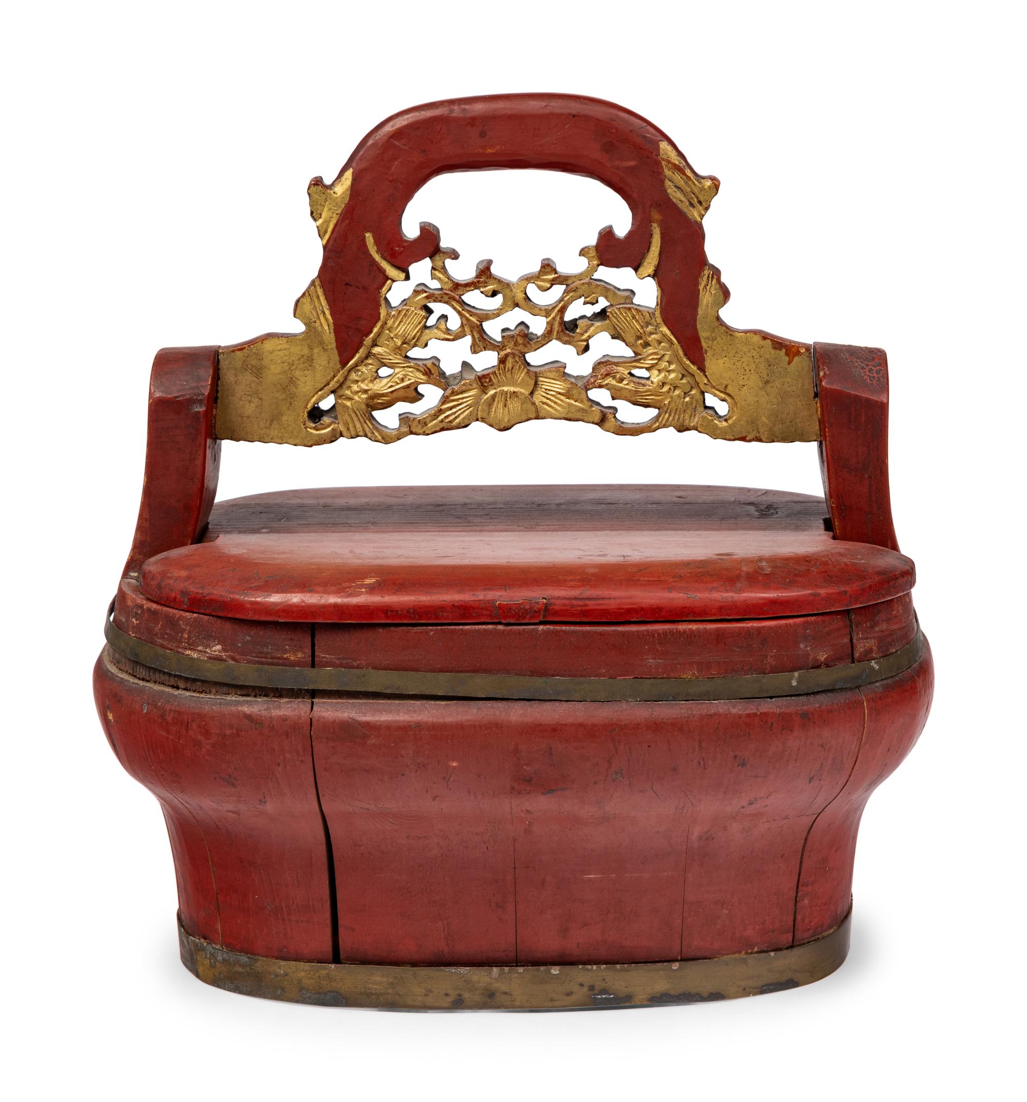 A Chinese Red Lacquer and Parcel-Gilt Pail Container