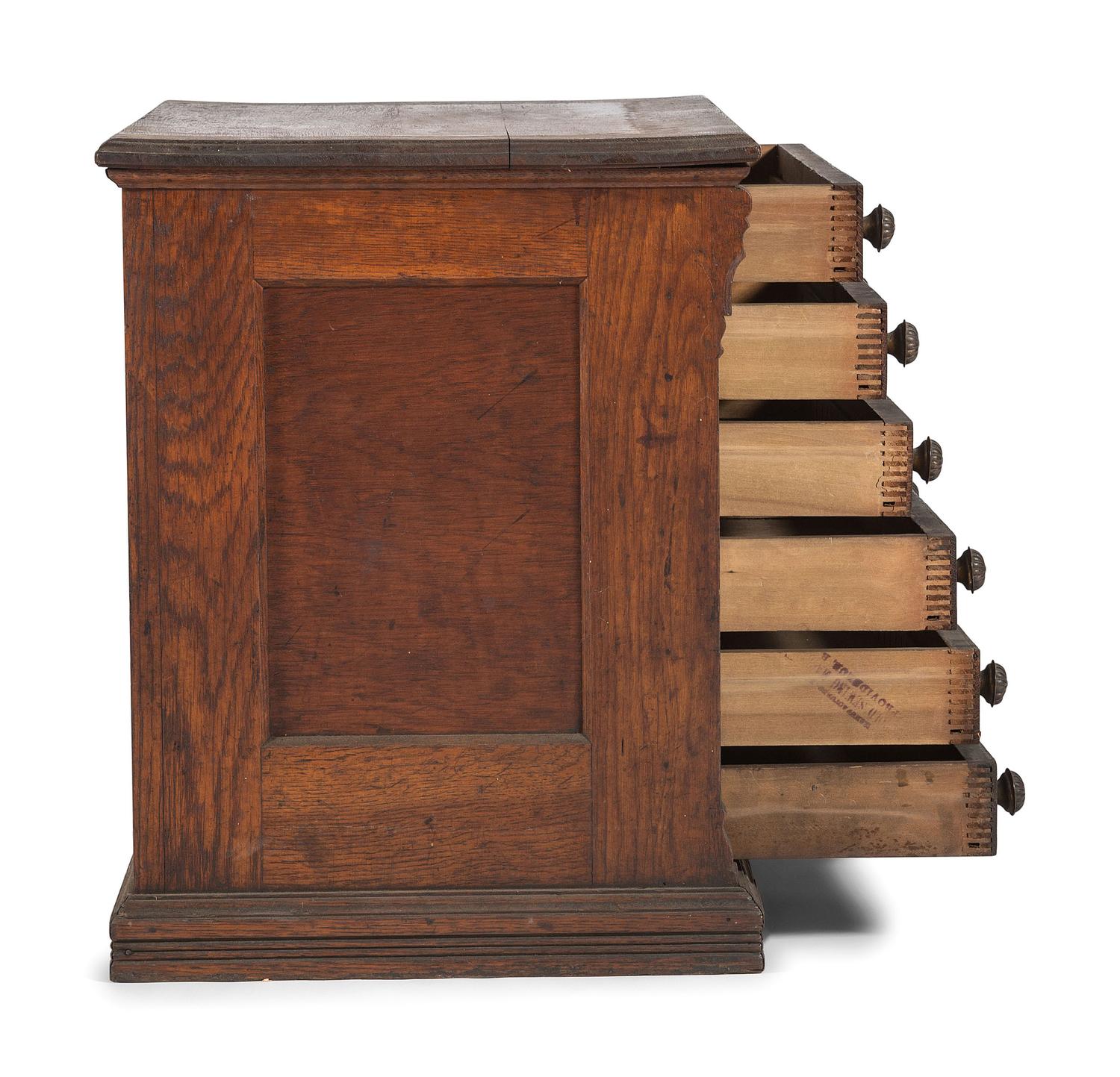 A J & P Coats Six Drawer Oak Advertising Spool Cabinet