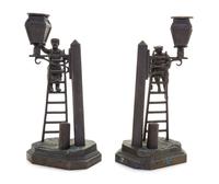 A Pair of Russian Bronze Figural Candlesticks Height 10 1/4 inches. — EVGENY IVANOVICH NAPS (19TH CENTURY)